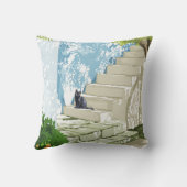 黒猫のステップのポスター,ギリシャSantorini クッション (裏面)