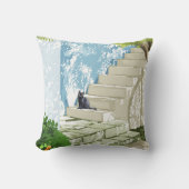 黒猫のステップのポスター,ギリシャSantorini クッション (正面)