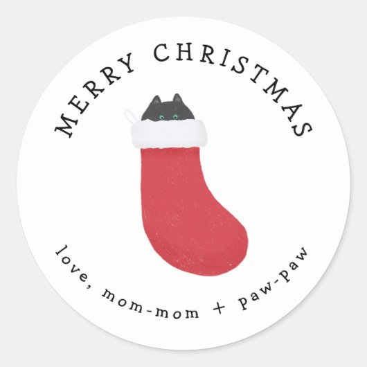黒猫のストッキングギフトシール ラウンドシール (正面)