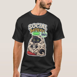黒猫のソーシャルバッテリー100% フル充電 Tシャツ