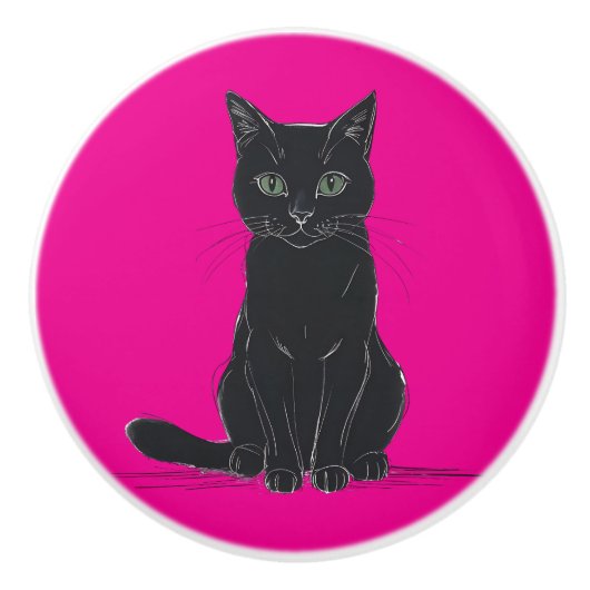 黒猫のドアプルハンドル セラミックノブ (正面)