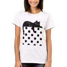 黒猫のドット柄Tシャツ
