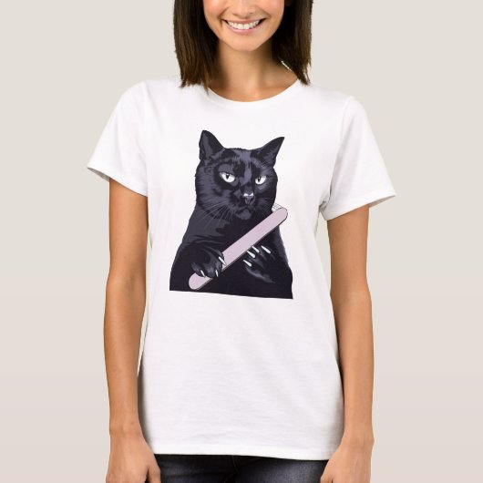 黒猫のネイルファイル マニキュア 楽しい サッシー イラスト Tシャツ (正面)