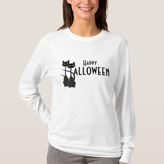 黒猫のハッピーハローウィン Tシャツ (正面)