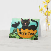 黒猫のハロウィンのカボチャ挨拶状 カード (黄色い花)