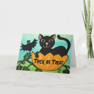 黒猫のハロウィンのカボチャ挨拶状 カード