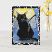黒猫のハロウィンのガーゴイルの挨拶状 カード (黄色い花)