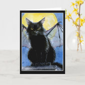 黒猫のハロウィンのガーゴイルの挨拶状 カード (黄色い花)