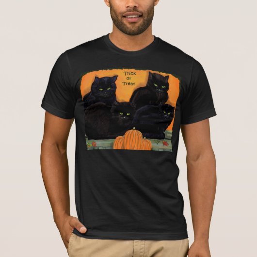 黒猫のハロウィンのティー Tシャツ (正面)