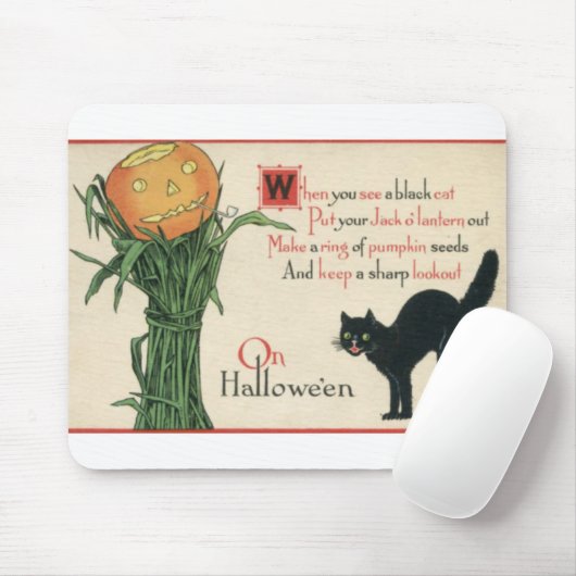 黒猫のハロウィンのヴィンテージの詩 マウスパッド (マウス)