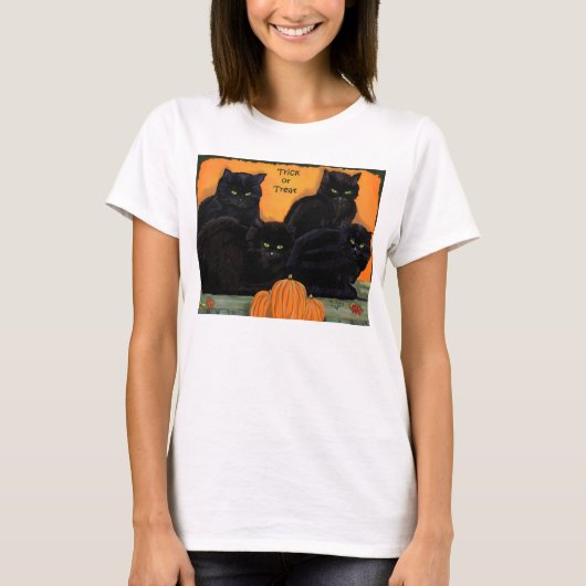 黒猫のハロウィンの女性のベビードールのティー Tシャツ (正面)
