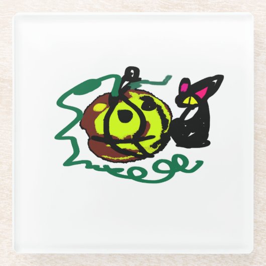 黒猫のハロウィンアート ガラスコースター (正面)