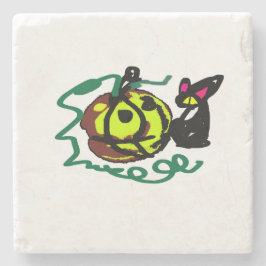 黒猫のハロウィンアート ストーンコースター
