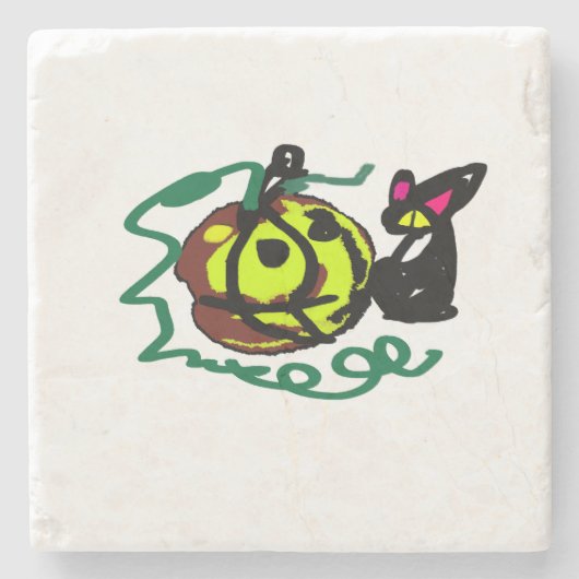 黒猫のハロウィンアート ストーンコースター (正面)