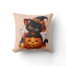 黒猫のハロウィンカボチャのクッション