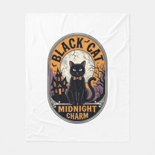黒猫のハロウィンシャツ ビンテージなミッドナイトチャームD フリースブランケット