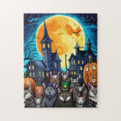 黒猫のハロウィンナイト 幽霊の村 ジグソーパズル (縦)