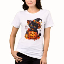 黒猫のハロウィンパンプキンTシャツ
