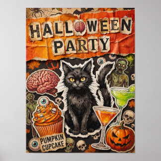 黒猫のハロウィンパーティーポスター ポスター