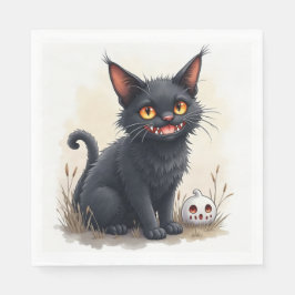 黒猫のハロウィンパーティー用紙皿 スタンダードランチョンナプキン