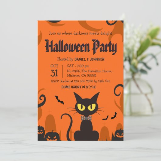 黒猫のハロウィンパーティー ゴーストパンプキン スプーキー 招待状 (スタンド正面)
