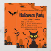 黒猫のハロウィンパーティー ゴーストパンプキン スプーキー 招待状 (正面/裏面)