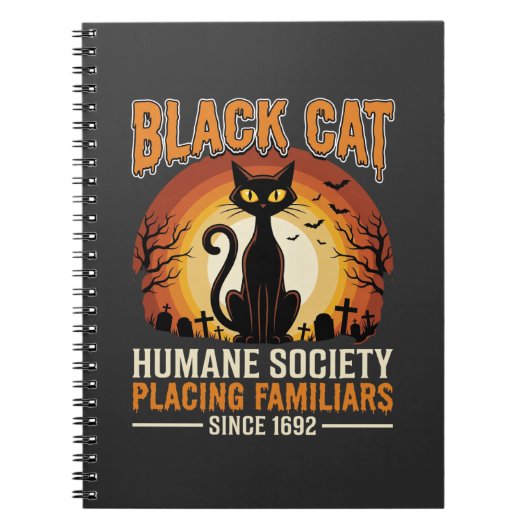 黒猫のハロウィンファミリア ヴィンテージ墓地デザイン ノートブック (正面)