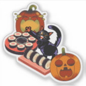 黒猫のハロウィン寿司パーティー シール (正面)