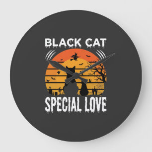 黒猫のハロウィン特別な愛ゴシックデザイン ラージ壁時計