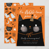 黒猫のハロウィン誕生日パーティーの招待状 招待状 (正面/裏面)