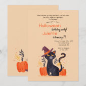 黒猫のハロウィン誕生日パーティー 招待状 (正面/裏面)