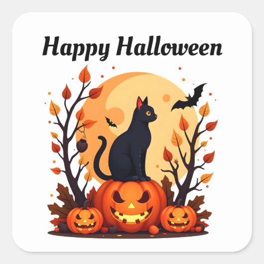 黒猫のハロウィン スクエアシール (正面)
