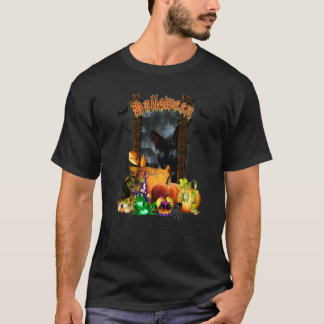 黒猫のハロウィン   ハロウィン カボチャ 魔女 カエル Tシャツ