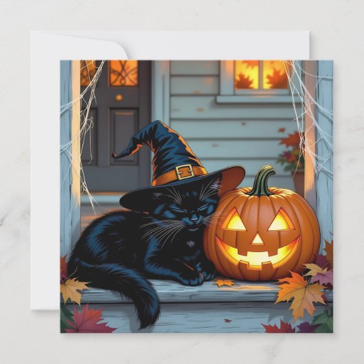 黒猫のハロウィン・パンプキン・カービング・パーティー 招待状 (正面)
