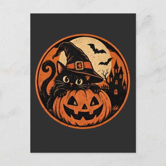 黒猫のハロウィン ポストカード (正面)