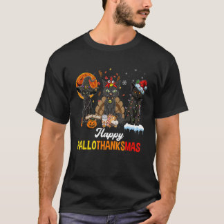 黒猫のハロウィン メリークリスマス ハッピーハロウィン Tシャツ