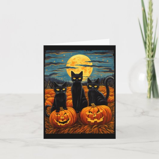 黒猫のハロウィン 猫好き 夜空アート 猫 カード (正面)