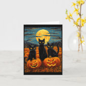 黒猫のハロウィン 猫好き 夜空アート 猫 カード (黄色い花)