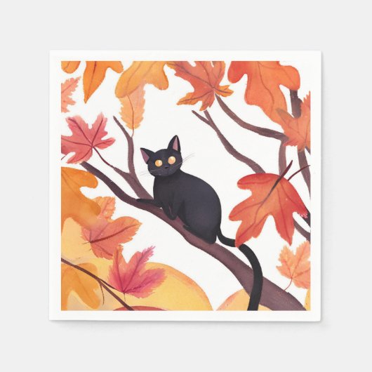 黒猫のハロウィン 秋 スタンダードカクテルナプキン (正面)