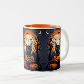 黒猫のハロウィーンのシーン ツートーンマグカップ (正面右)