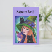 黒猫のハロウィーンの魔女パーティの招待状 招待状 (スタンド正面)