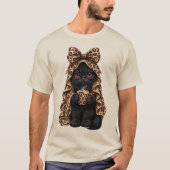 黒猫のハロウィーン スパイキーな猫のヒョウ柄カバー Tシャツ (正面)