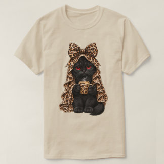 黒猫のハロウィーン スパイキーな猫のヒョウ柄カバー Tシャツ