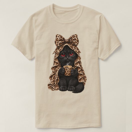 黒猫のハロウィーン スパイキーな猫のヒョウ柄カバー Tシャツ (デザイン正面)