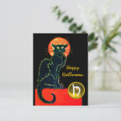 黒猫のハローウィンパーティのモノグラム シーズンポストカード (スタンド正面)
