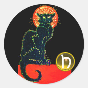 黒猫のハローウィンパーティのモノグラム ラウンドシール