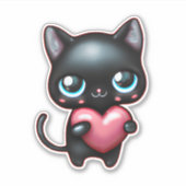 黒猫のハートビニール貼り シール (正面)