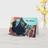 黒猫のバースデー・カード カード (黄色い花)