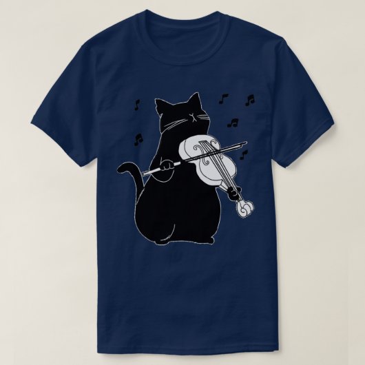 黒猫のバ遊イオリンおもしろいミュージシャン Tシャツ (デザイン正面)