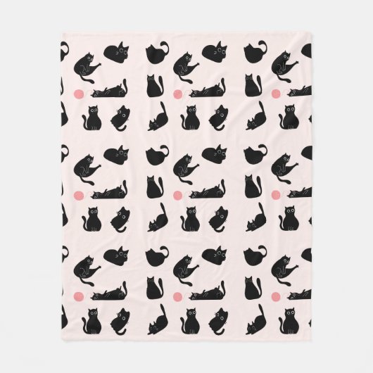 黒猫のパターン フリースブランケット (正面)